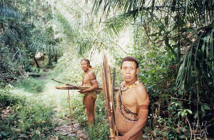 Porak and Kunibu with bows and arrows. Photo: Adelino de Lucena Mendes, 2002.