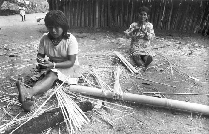 Mulheres guarani mbya na aldeia de Bracuí, em Angra dos Reis (RJ). Foto: Milton Guran, 1988.