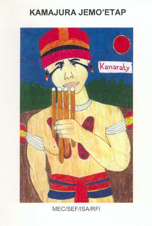 Capa da cartilha kamaiurá. Desenho: Kanawayuri Kamaiurá, 1998.