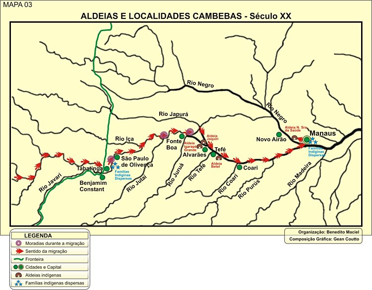 Mapa das aldeias e localidades Kambeba – séc. XX.