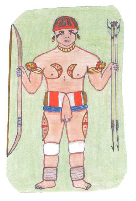 Índio paramentado para um Kwarup. Desenho: Kanawayuri Kamaiurá, 1998