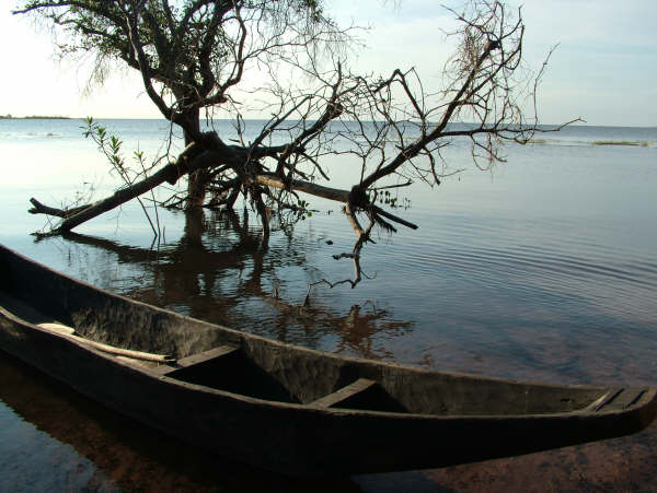Guató canoe on the shore of Uberaba lake, Ínsua Island, Guató Indigenous Territory. Photo: Suki Ozaki, 2006