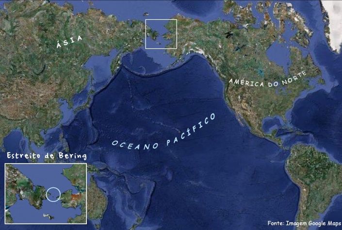 Estreito de Bering. Fonte: Google Maps