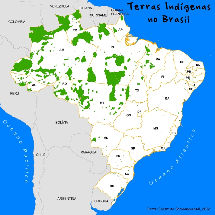 Terras Indígenas no Brasil. Fonte: Instituto Socioambiental, 2012.