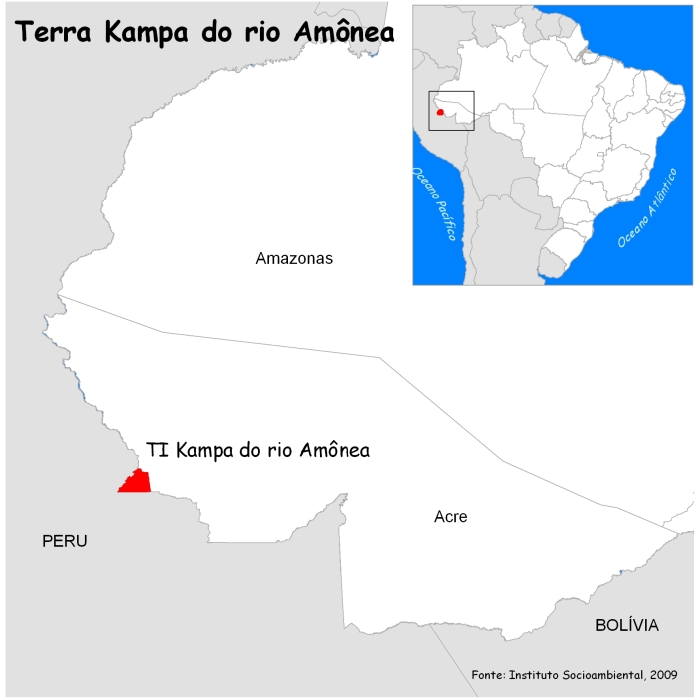 Localização da Terra Indígena Kampa do rio Amônea. Fonte: Instituto Socioambiental, 2009.