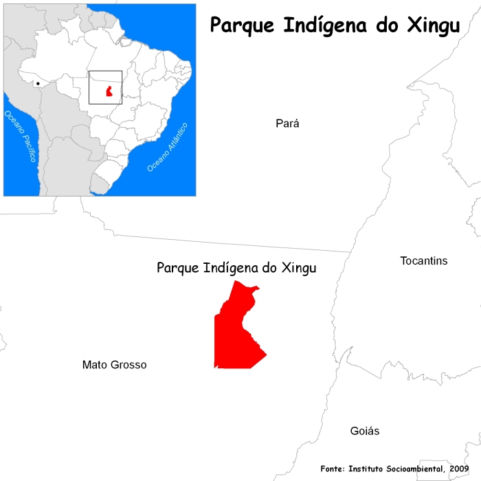 Localização do Parque Indígena do Xingu. Fonte: Instituto Socioambiental, 2009.