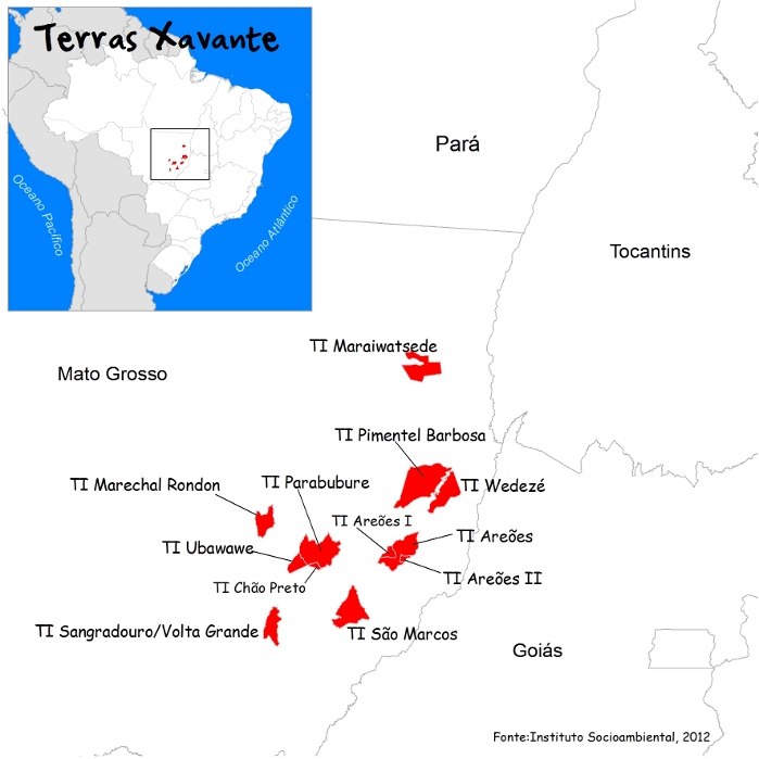 Localização das Terras Indígenas Xavante. Fonte: Instituto Socioambiental, 2009.
