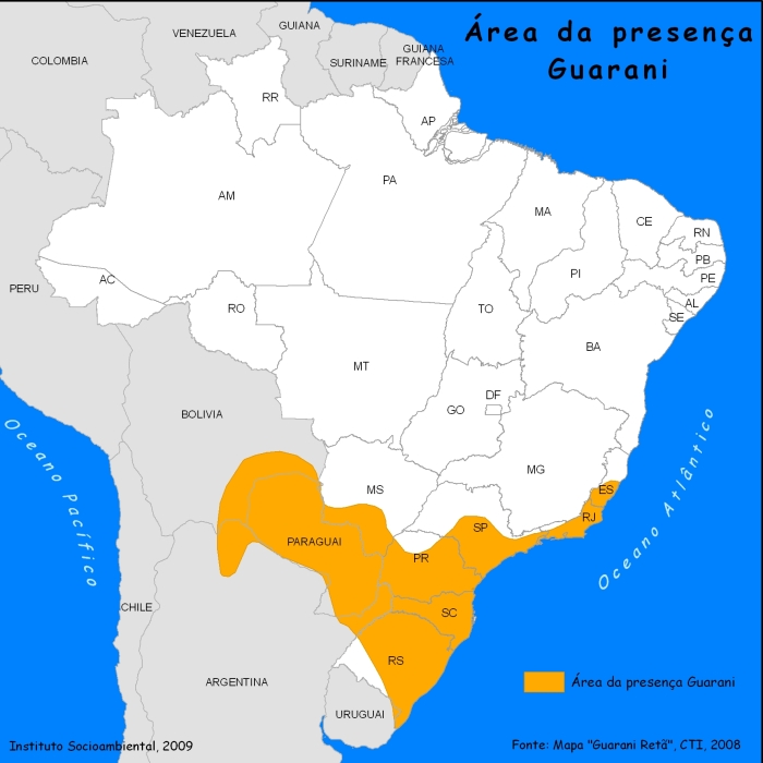 Source: Instituto Socioambiental and Guarani Retã map from Centro de Trabalho Indigenista (CTI), 2008.