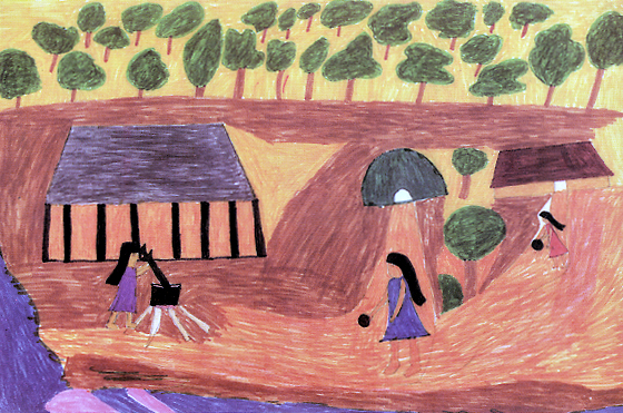Desenho de Awatat Kaiabi. Fonte: Aprendendo Português nas escolas do Xingu (livro 2). Instituto Socioambiental (ISA), Associação Terra Indígena do Xingu (ATIX), 2005.
